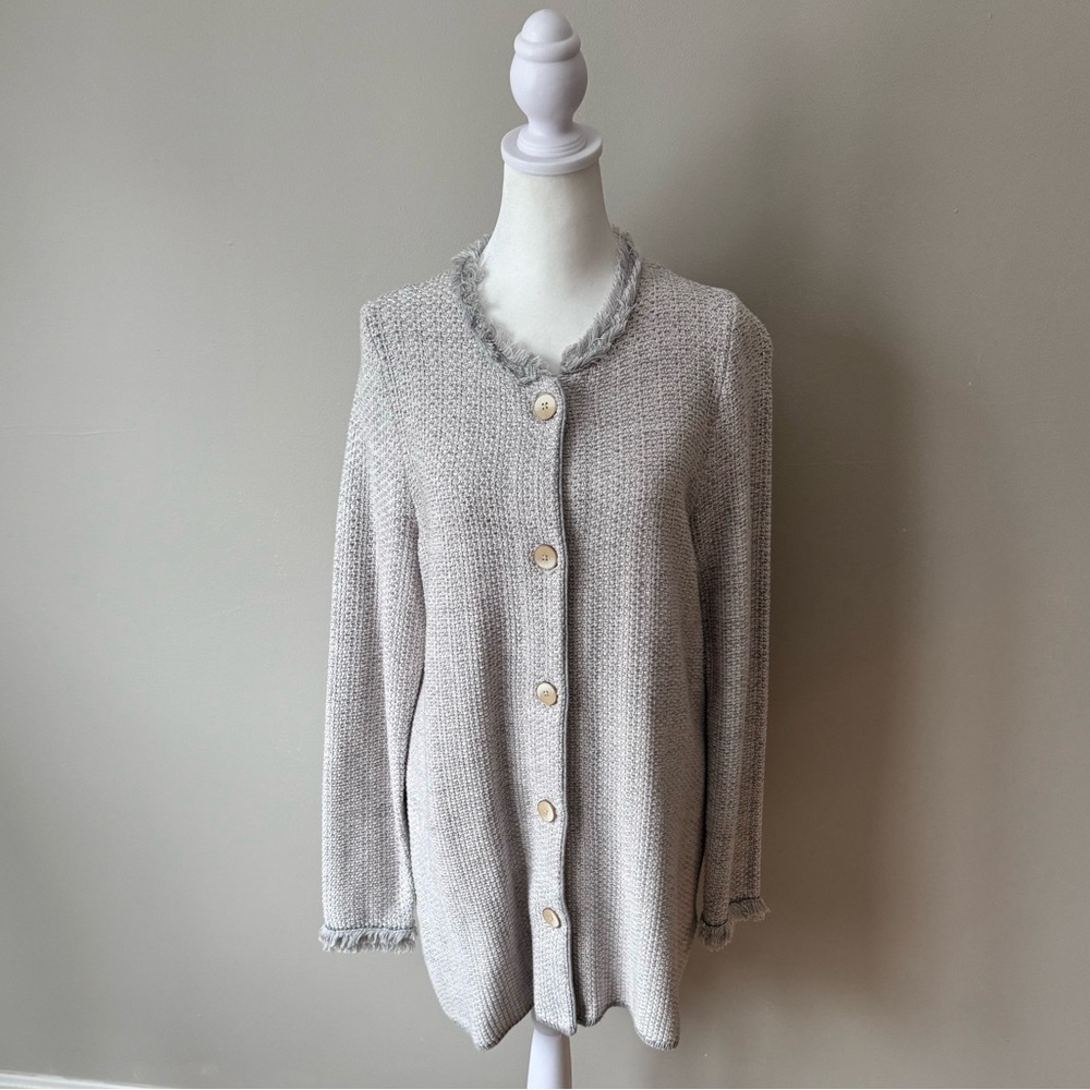 J. McLaughlin Cardigan Sweater Cotton Size‎ Medium Grey Cream